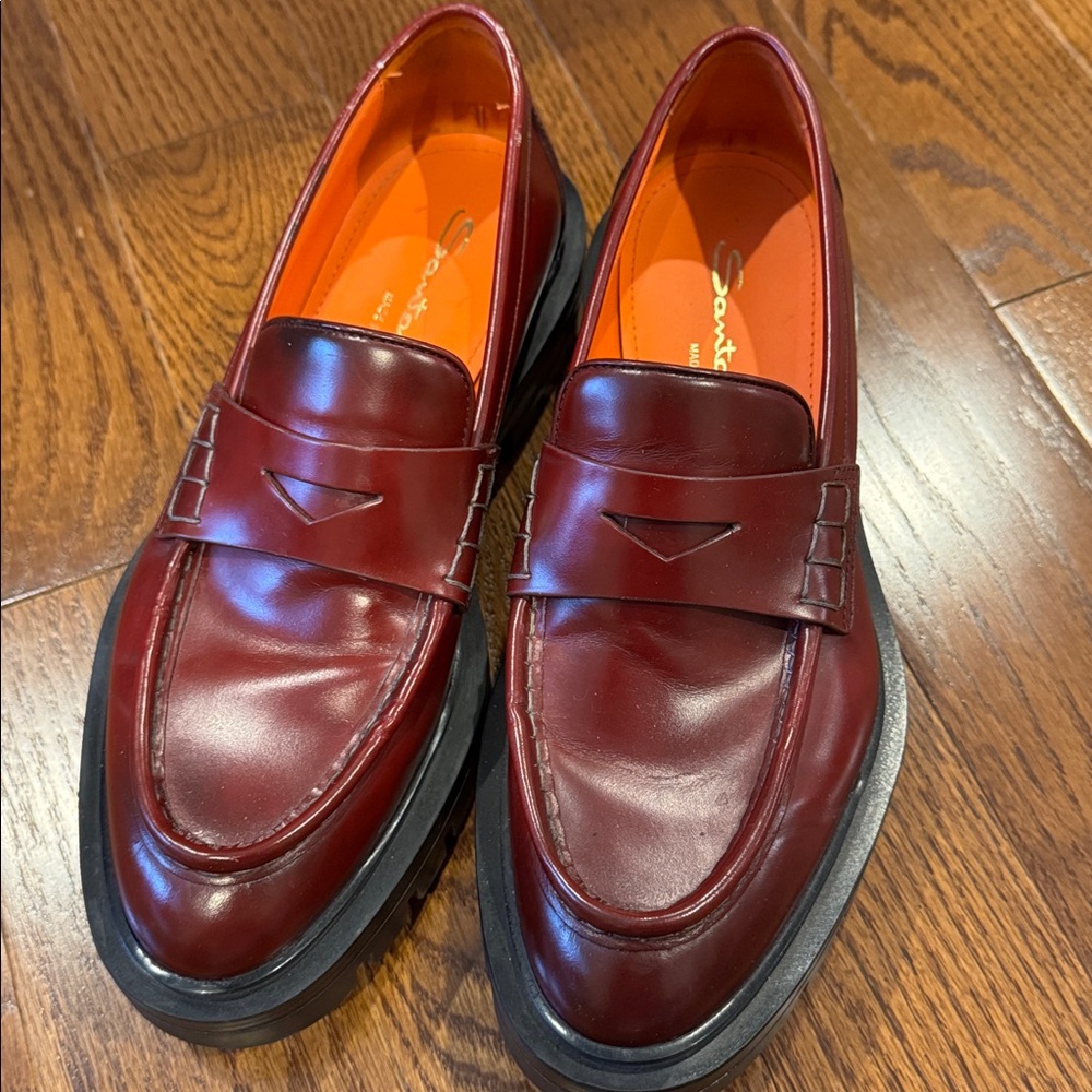 Santoni Woman’s Red Penny Loafers - Picture 5 of 17